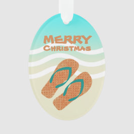 Tropical Merry Christmas Beach Waves Teenslippers Ornament
