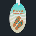 Tropical Merry Christmas Beach Waves Teenslippers Ornament<br><div class="desc">Dit oranje,  blauw,  wit en zandkleurig tropisch kerstornament is een geweldige aanvulling op een tropische vakantieboom.</div>