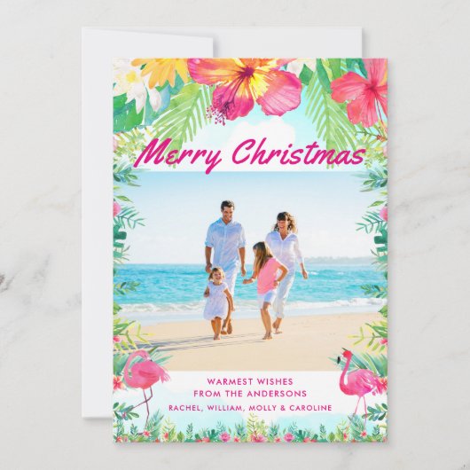 Tropical Merry kerstkastal foto Feestdagenkaart (Voorkant)