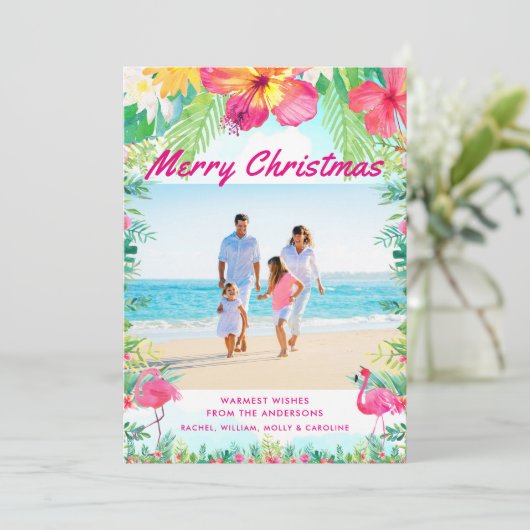 Tropical Merry kerstkastal foto Feestdagenkaart (Staand voorkant)
