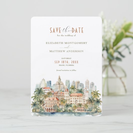 Tropical Miami Bliss Save-the-Date Uitnodiging (Staand voorkant)