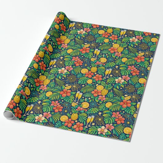 Tropical Midnight Toast Celebration Pattern Cadeaupapier (Uitgerold)