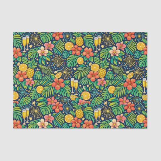 Tropical Midnight Toast Celebration Pattern Tissuepapier (Voorkant)