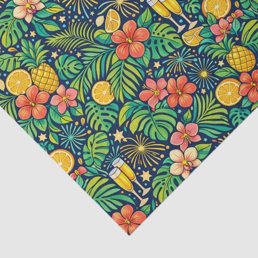 Tropical Midnight Toast Celebration Pattern Tissuepapier (Detail)