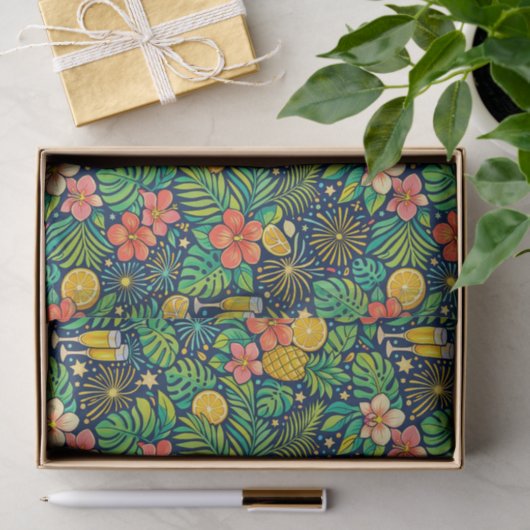 Tropical Midnight Toast Celebration Pattern Tissuepapier (Geschenk)