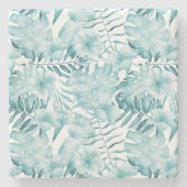 Tropical Mint Aqua Flowers Stenen Onderzetter (Voorkant)