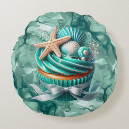 Tropical Mint Seashell Cupcake Ronde Kussen