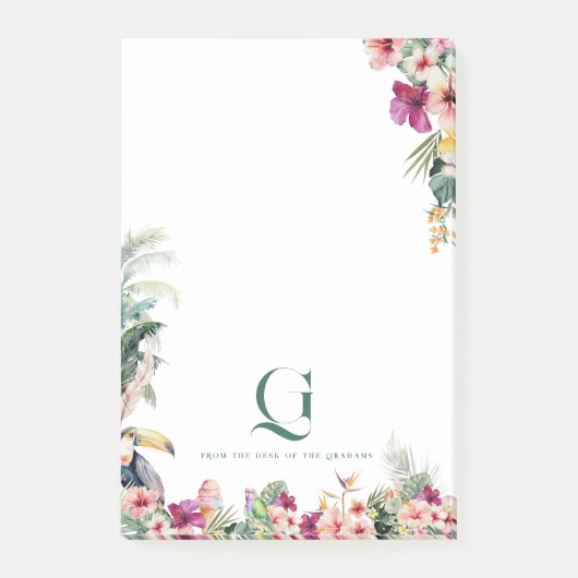 Tropical Monogram Floral Personalized Desk Post-it® Notes (Voorkant)