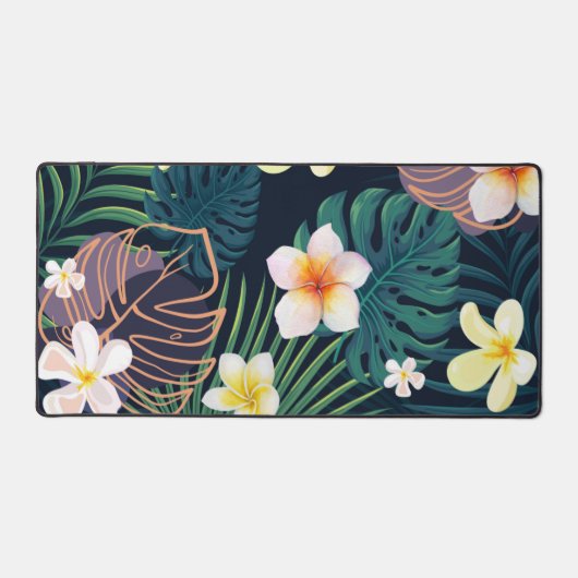 Tropical monstera bladeren plumeria bloblobloblobl bureaumat (Voorkant)