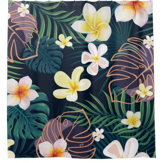 Tropical monstera bladeren plumeria bloblobloblobl douchegordijn (Voorkant)