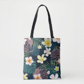 Tropical monstera bladeren plumeria bloblobloblobl tote bag (Voorkant)