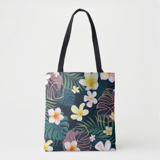Tropical monstera bladeren plumeria bloblobloblobl tote bag (Voorkant)