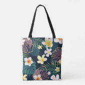 Tropical monstera bladeren plumeria bloblobloblobl tote bag (Achterkant)