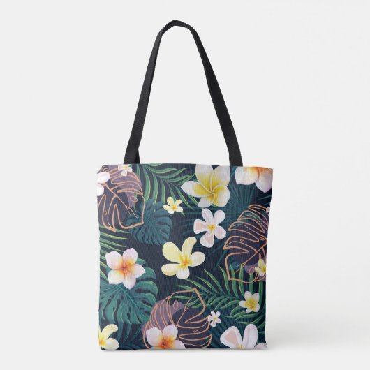 Tropical monstera bladeren plumeria bloblobloblobl tote bag (Achterkant)