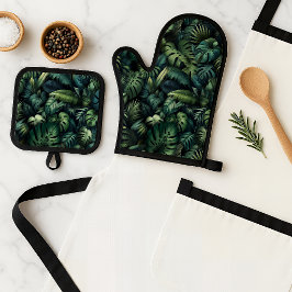 Tropical Monstera Botanical Green Jungle  Ovenwant & Pannenlap Set