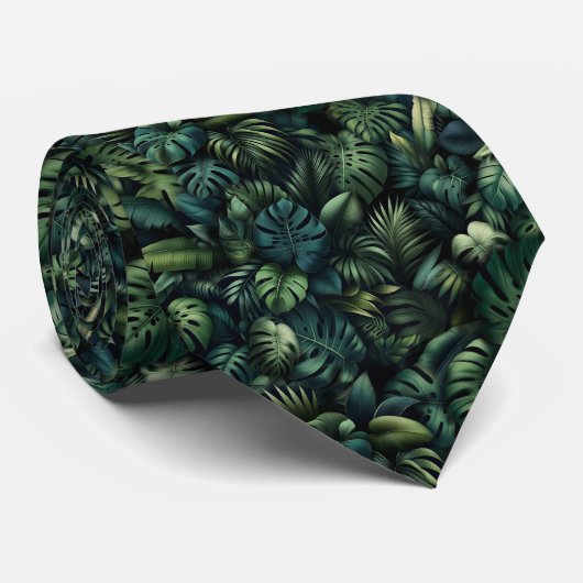 Tropical Monstera Botanical Green Jungle Print Stropdas (Opgerold)