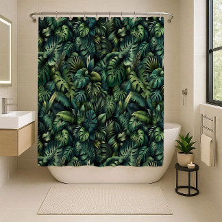 Tropical Monstera Botanical Green Jungle Shower Cu Douchegordijn