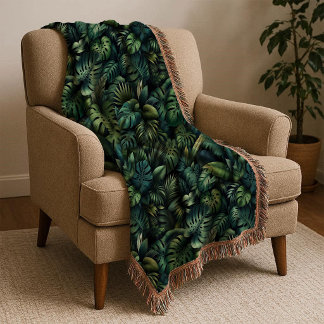 Tropical Monstera Botanical Green Jungle Throw Bla Deken