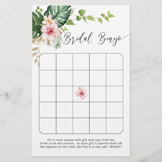 Tropical monstera elegant bridal bingo game (Voorkant)