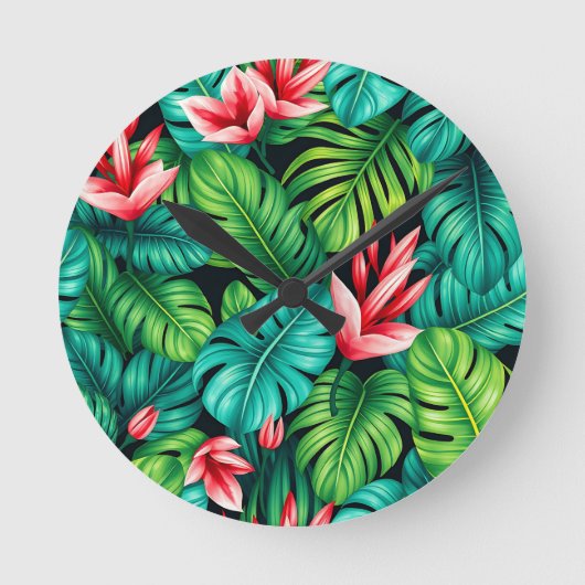 Tropical Monstera Heliconia Jungle Pattern Ronde Klok (Voorkant)