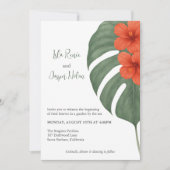 Tropical Monstera & Hibiscus Wedding Kaart (Voorkant)