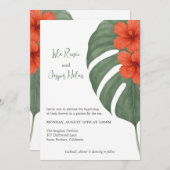 Tropical Monstera & Hibiscus Wedding Kaart (Voorkant / Achterkant)