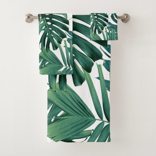 Tropical Monstera Jungle Leaves 1 Bad Handdoek (Insitu)