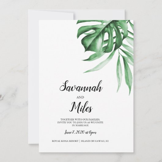 Tropical monstera leaf bruiloft kaart (Voorkant)