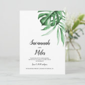 Tropical monstera leaf bruiloft kaart (Staand voorkant)