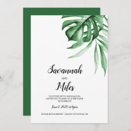 Tropical monstera leaf bruiloft kaart