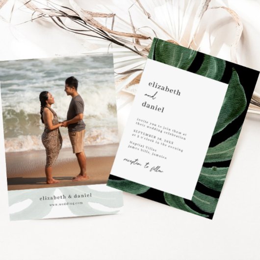Tropical Monstera Leaf Destination Wedding Photo Kaart