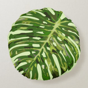 Tropical Monstera Leaf - Kies/voeg uw kleuren toe Rond Kussen