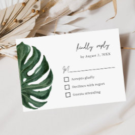 Tropical Monstera Leaf Minimal Wedding  RSVP Kaartje