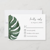 Tropical Monstera Leaf Minimal Wedding  RSVP Kaartje (Voorkant)