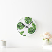Tropical Monstera Leaves Seamless Pattern Green Ronde Klok (Huis)