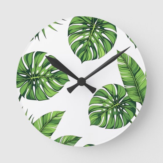 Tropical Monstera Leaves Seamless Pattern Green Ronde Klok (Voorkant)