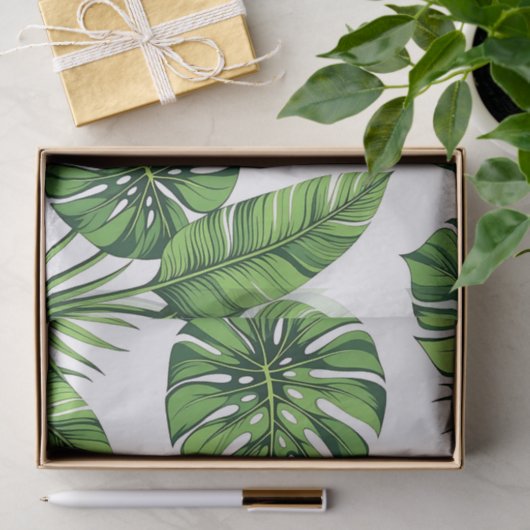 Tropical Monstera Leaves Seamless Pattern Green Tissuepapier (Geschenk)