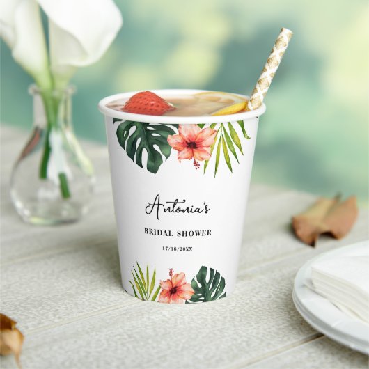 Tropical Monstera Palm Bridal Shower  Papieren Bekers (Insitu)