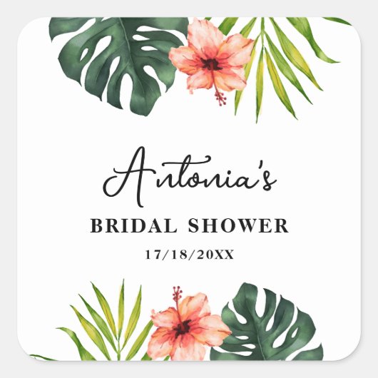Tropical Monstera Palm Bridal Shower Vierkante Sticker (Voorkant)