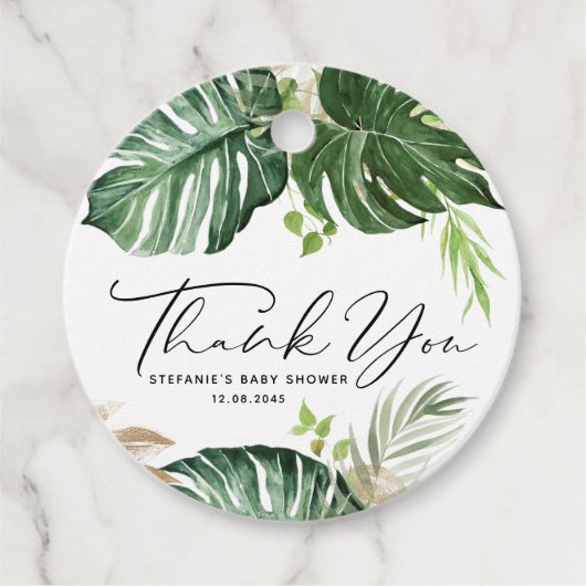 Tropical Monstera Summer Baby shower Bedankt Bedankjes Labels (Voorkant)