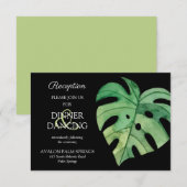 Tropical Monstera Zwart Bruiloft Receptie Kaart (Voorkant / Achterkant)