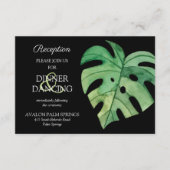 Tropical Monstera Zwart Bruiloft Receptie Kaart (Voorkant)