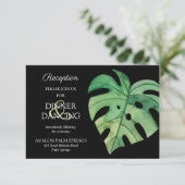 Tropical Monstera Zwart Bruiloft Receptie Kaart (Staand voorkant)