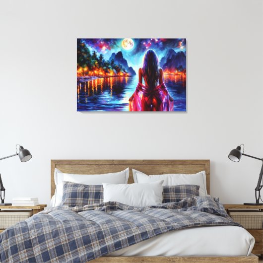 Tropical moonlit fantasy woman in paradise canvas afdruk (Insitu (Slaapkamer))