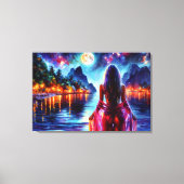 Tropical moonlit fantasy woman in paradise canvas afdruk (Voorkant)