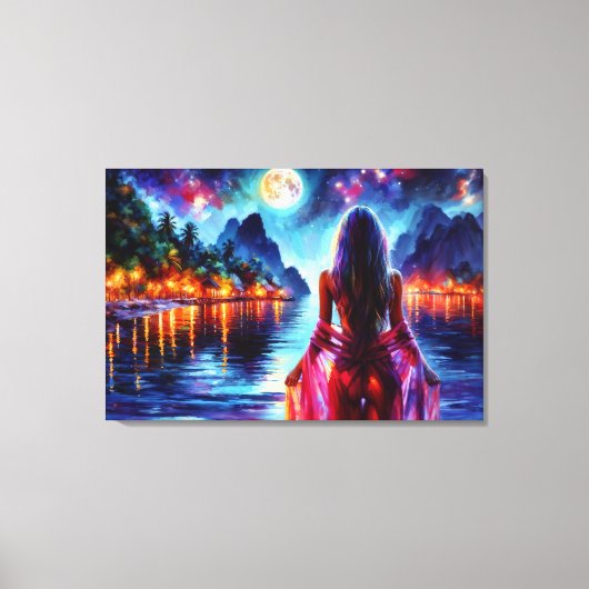 Tropical moonlit fantasy woman in paradise canvas afdruk (Voorkant)