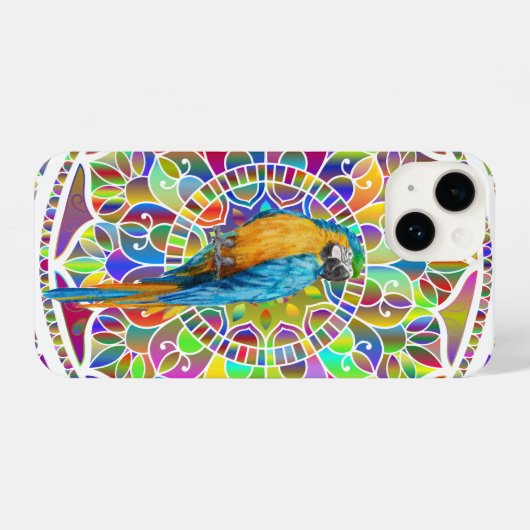 Tropical Mosaic – Blue & Gold Macaw Mandala iPhone Hoesje (Achterkant horizontaal)