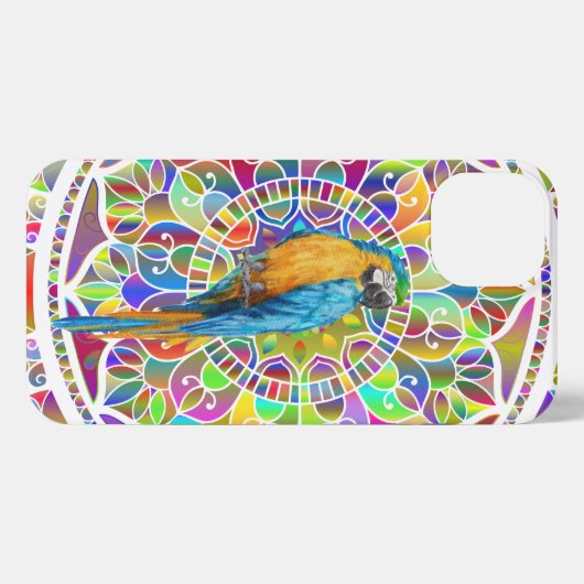 Tropical Mosaic – Blue & Gold Macaw Mandala iPhone Hoesje (Achterkant horizontaal)
