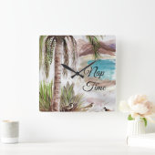 Tropical "Nap Time"  With Birds Vierkante Klok (Huis)