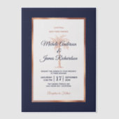 Tropical Navy Roos Gold Palm Tree Beach Wedding Vellum Uitnodigingen (Voorkant)